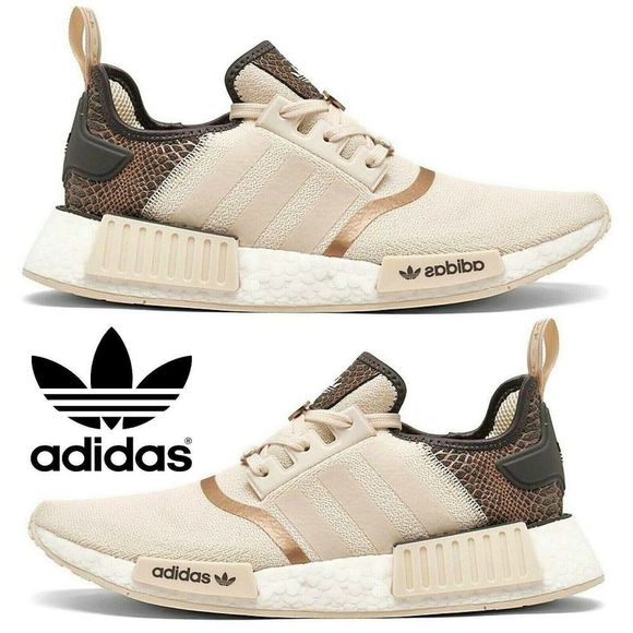 ADIDAS ORIGINALS NMD R1 RUNNER SHOE WOMENS WONDER WHITE/ GREY (Beige) - Picture 3 of 9